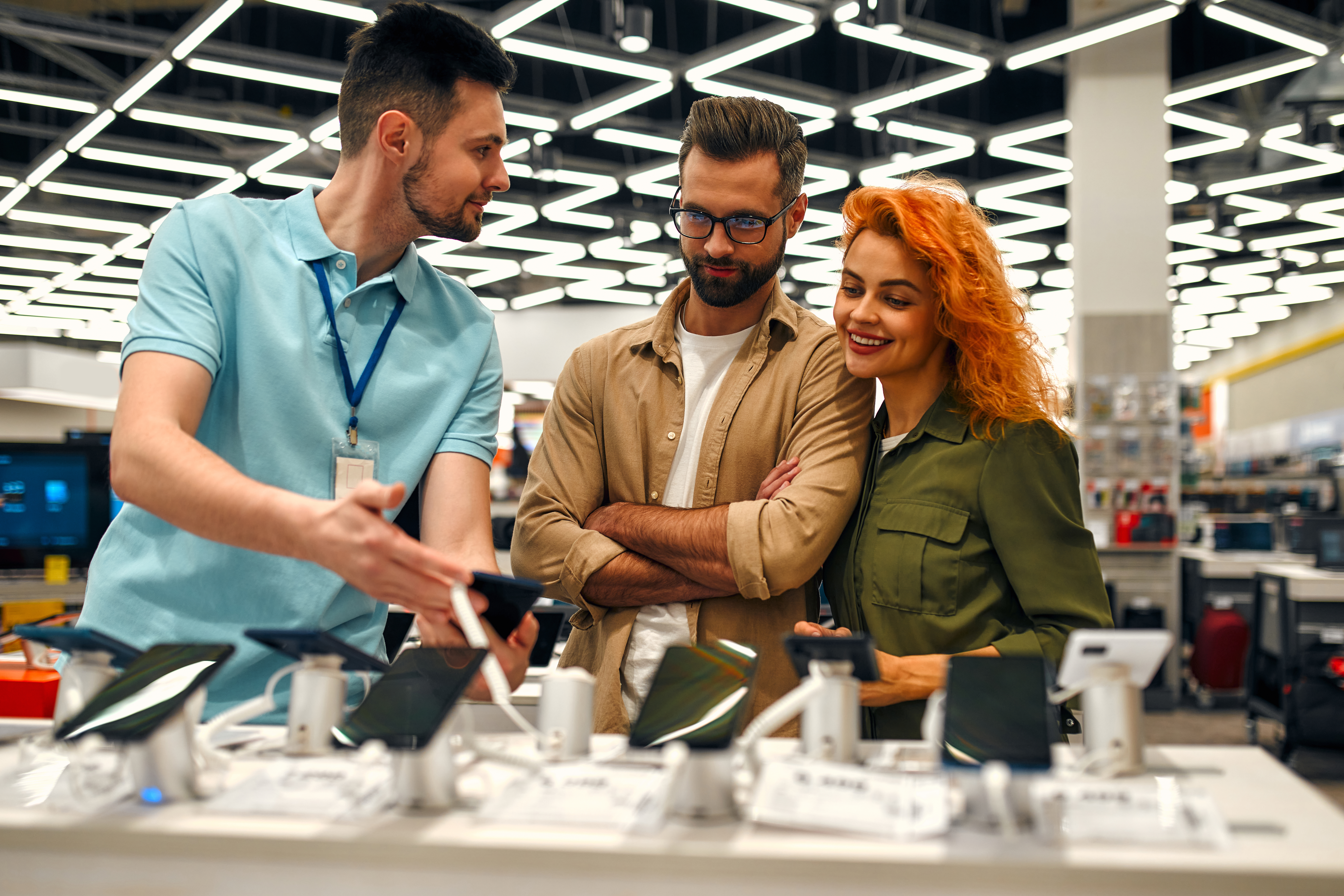 A sales representative educating prospects about what he’s offering.
